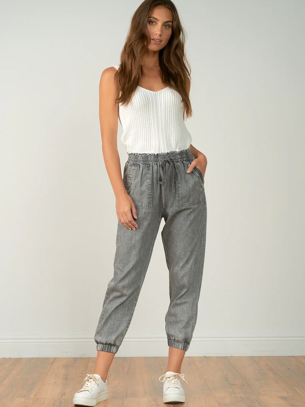 ELAN Faded Black Cotton Jogger Pants NWOT Small | Paperbag Waist Utility Pockets